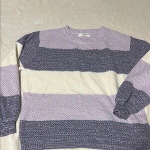 Zara Purple and White Crew Neck Sweater